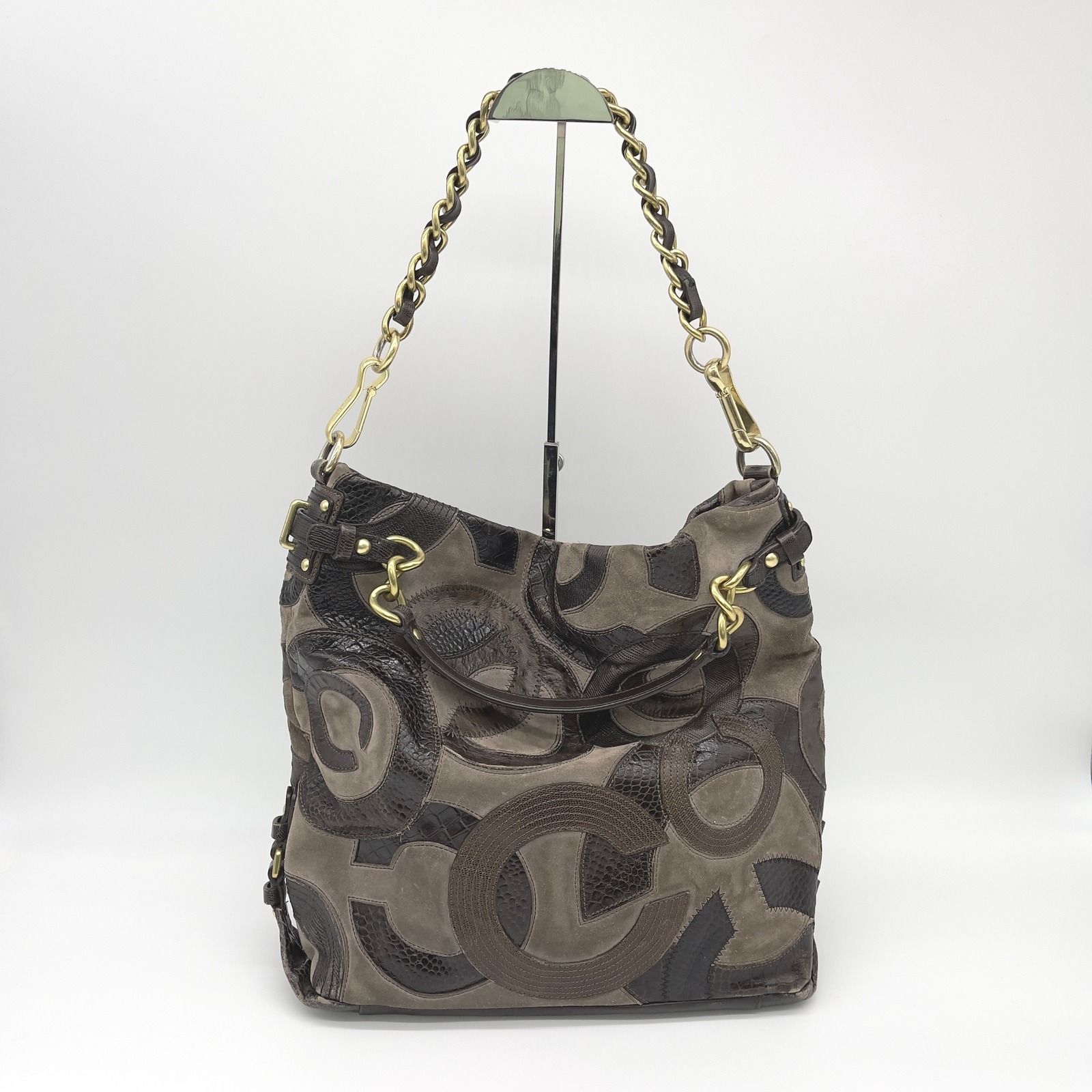 Coach Brooke Suede Large Hobo Bag Inlaid C Chocolate Brown Slouchy Retro 14340